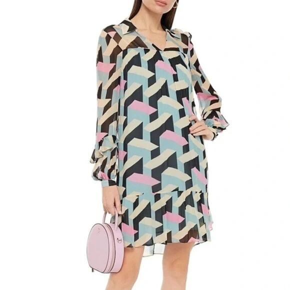 Diane Von Furstenberg Dresses & Skirts - Diane von Furstenberg Heidi Geometric Rectangle Print Long Sleeve Shirt Dress